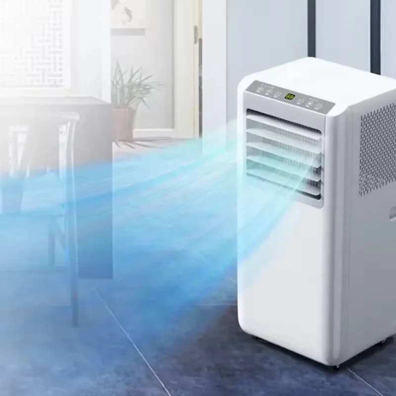 Ar condicionado portátil branco em um ambiente interno