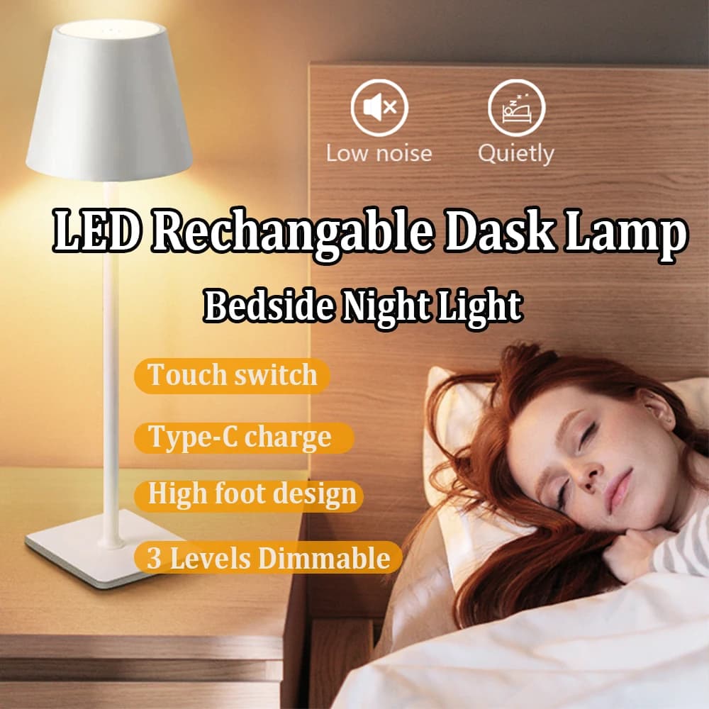 Luminária de mesa LED recarregável com sensor de toque e dimerização, lâmpada de quarto, luz ambiente para decoração de mesas de cabeceira
