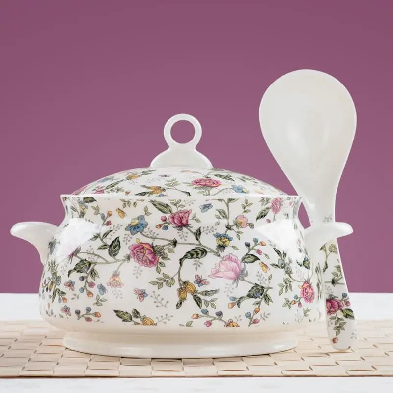 Sopa de porcelana de 9 polegadas para armazenamento de alimentos, tigela de servir jantar clássica, tureen de caixa de comida de porcelana, tigela grande para sopa de cerâmica