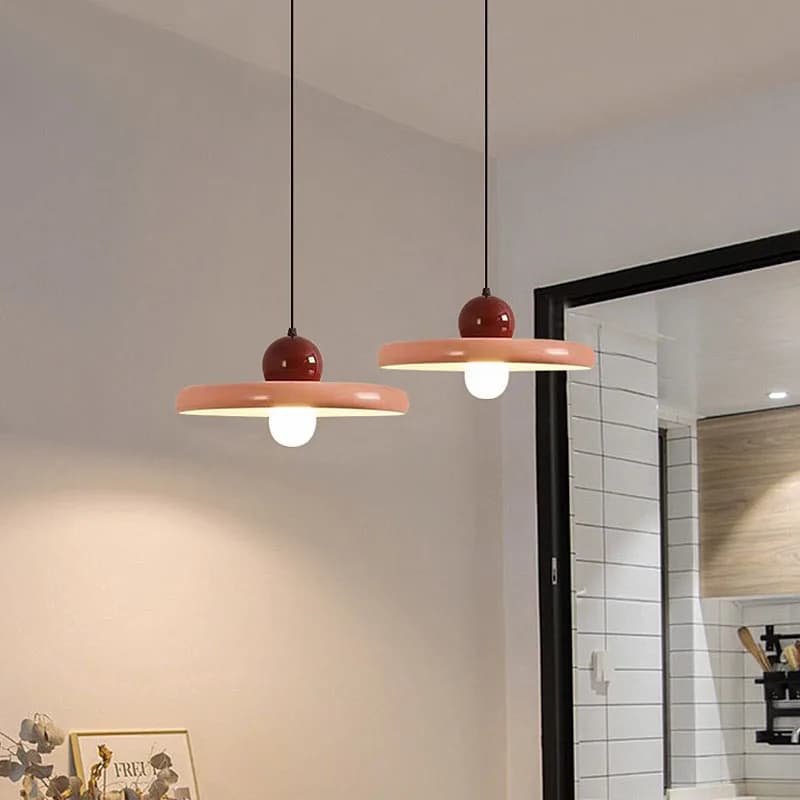 Luminária Pendente Moderna Disco Voador Vermelho e Branco