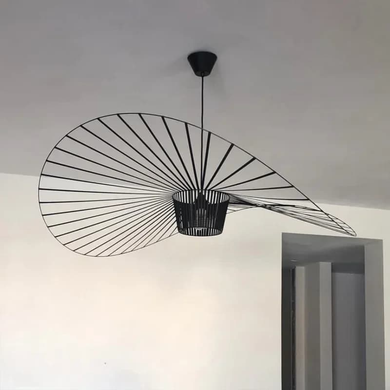 Luminária pendente moderna estilo nórdico em forma de chapéu de palha, preta