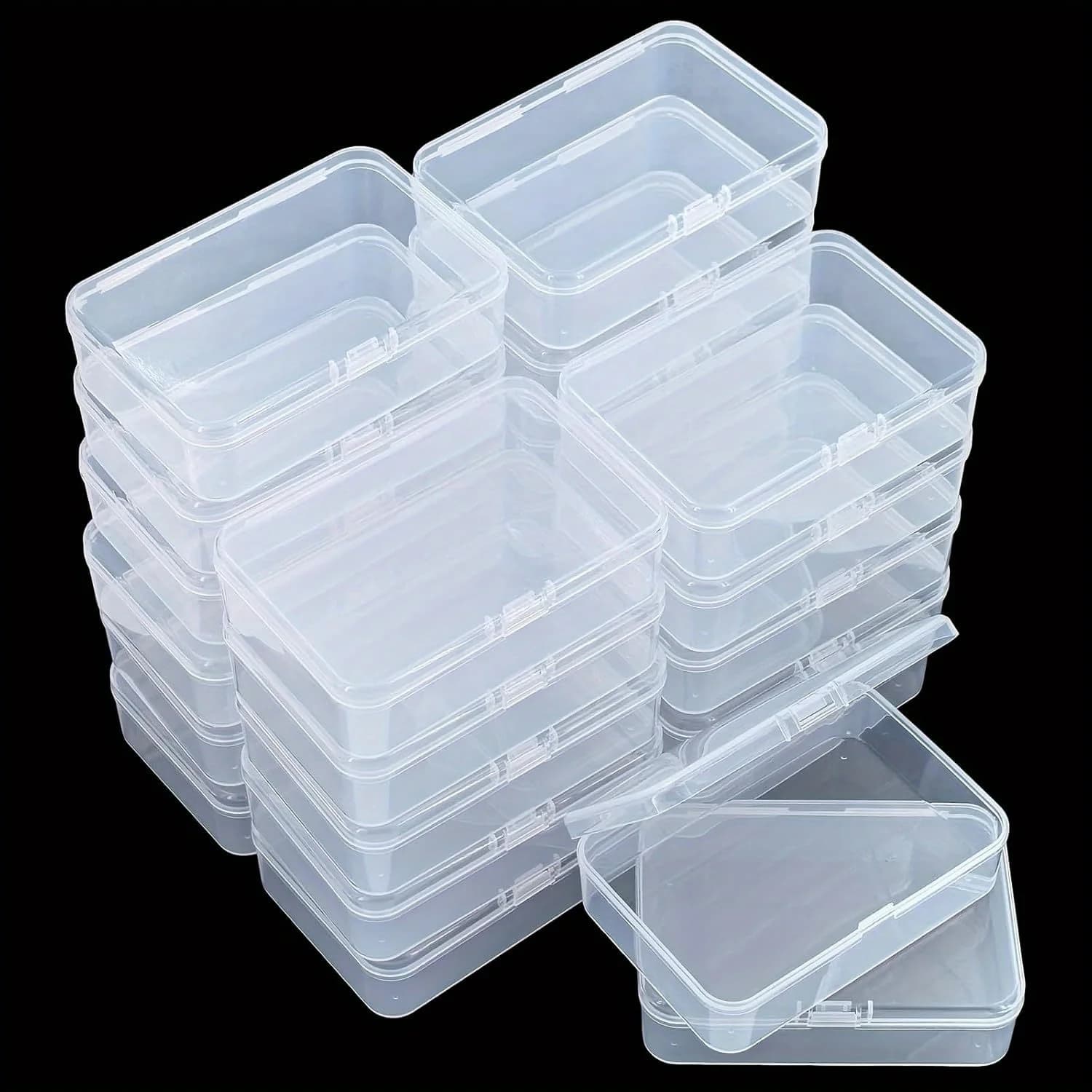 24 peças mini caixas de armazenamento organizadoras de plástico transparente com tampas articuladas para contas, joias e projetos de artesanato-contai vazio retangular