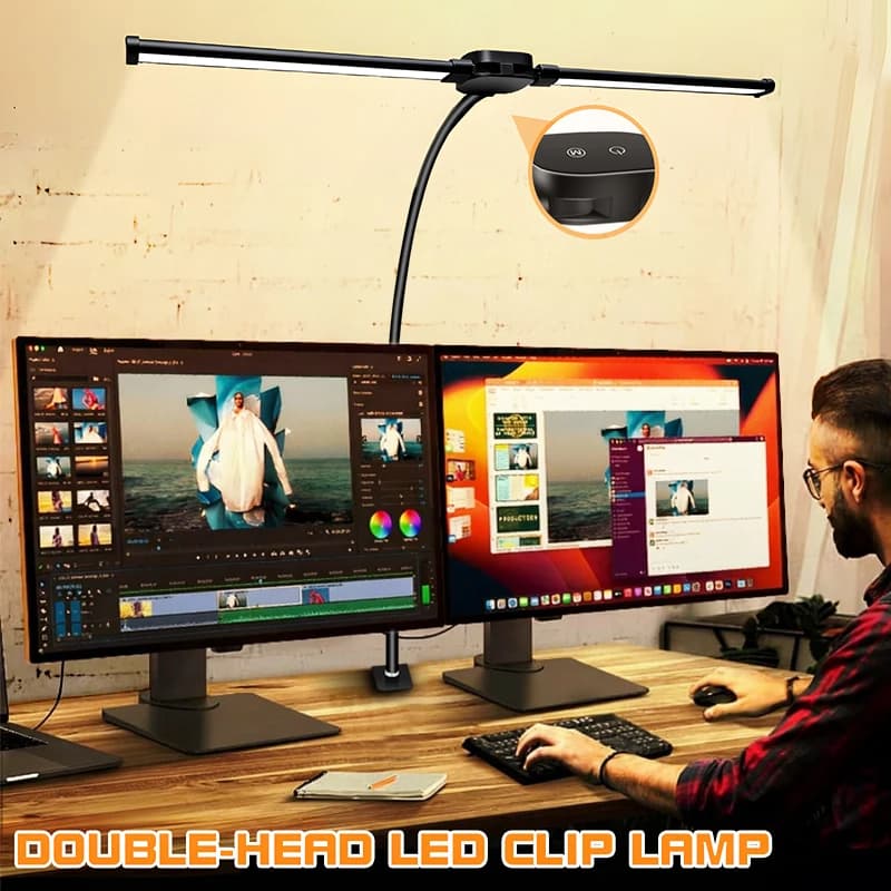 Luminária de Mesa LED com Clipe Duplo para Escritório e Casa, Lâmpada de Mesa para Arquitetos com 3 Modos de Cor e 10 Níveis de Intensidade, Luminárias de Mesa com Proteção para os Olhos