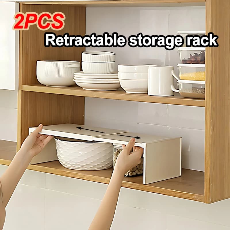 2 Peças Prateleira de Armazenamento Expansível para Armário, Suporte para Temperos e Garrafas, Prateleira de Bancada em Camadas para Louças, Acessório de Armazenamento para Cozinha