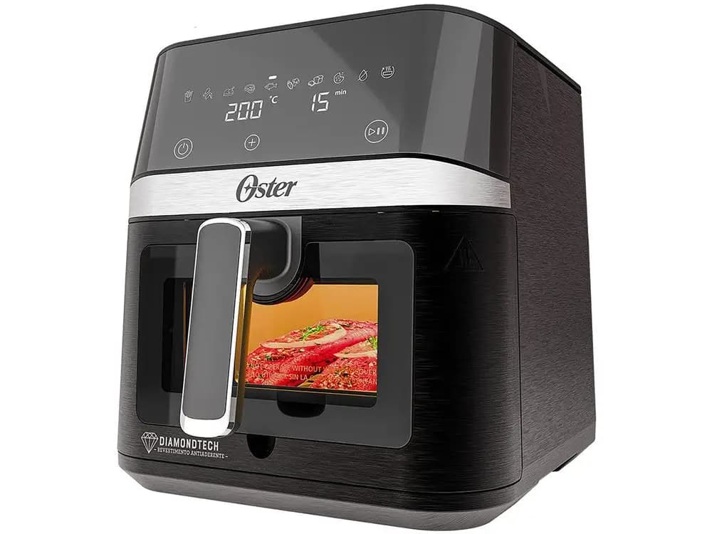 Fritadeira Elétrica Sem Óleo Oster DiamondTech Preto e Prata com Timer 6L - 110V