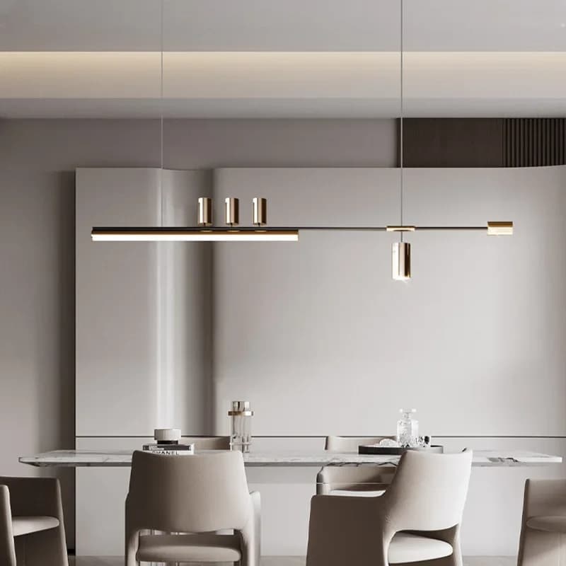 Luminária LED Linear Moderna Suspensa em Sala de Jantar Minimalista