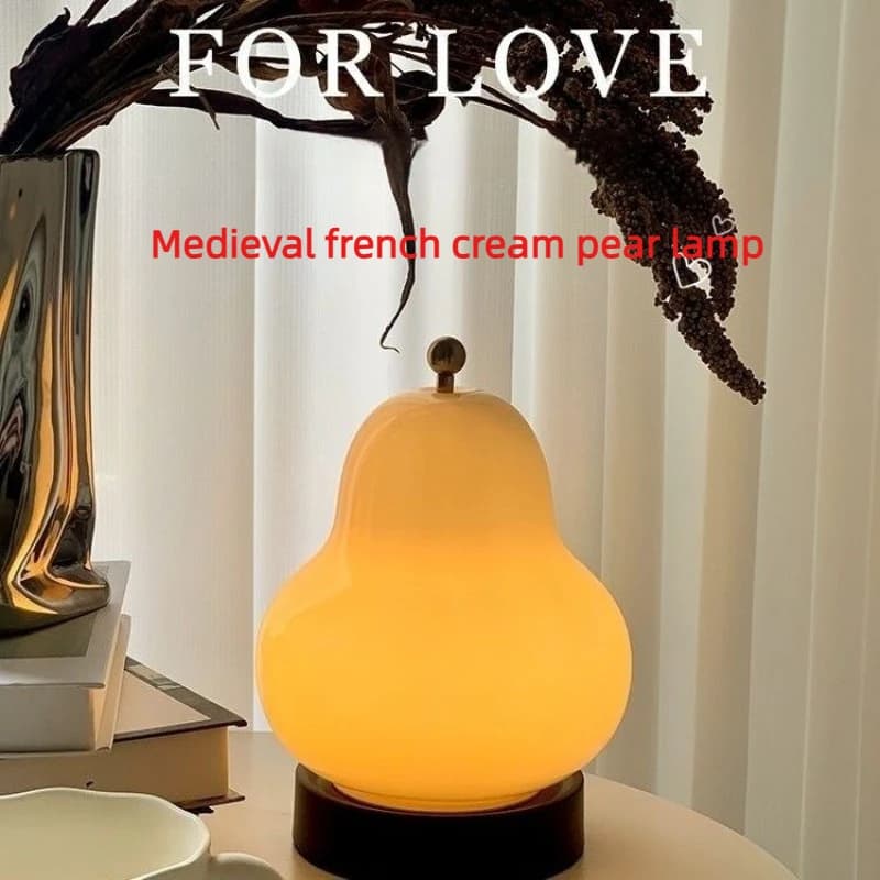 Luminária de Mesa Estilo Vintage Creme para Casa, Quarto, Abajur Romântico Pequeno, Luz Noturna Retrô em Formato de Pêra, DIY para Atmosfera ao Lado da Cama