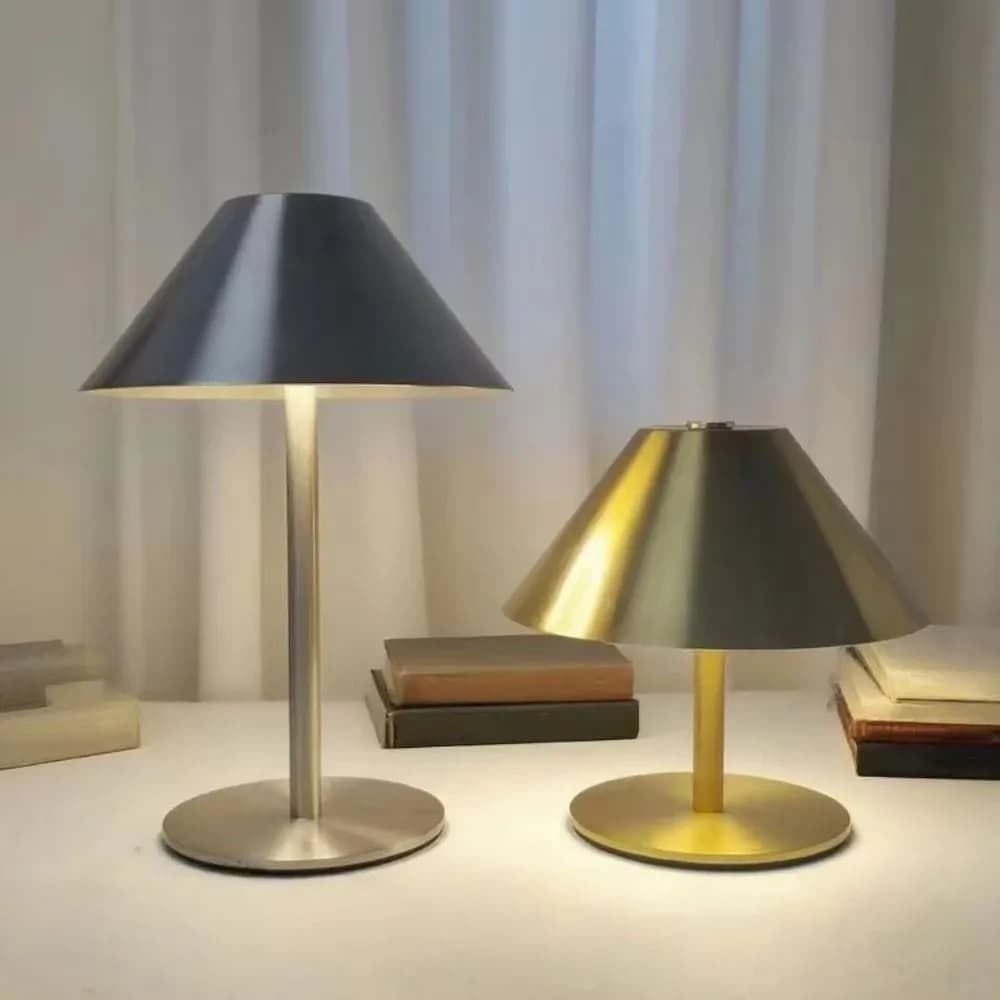 Luminária de Mesa Portátil em Formato de Cogumelo com Controle por Toque, Lâmpada de Atmosfera Metálica Regulável, Recarregável, com 3 Cores de Luz LED