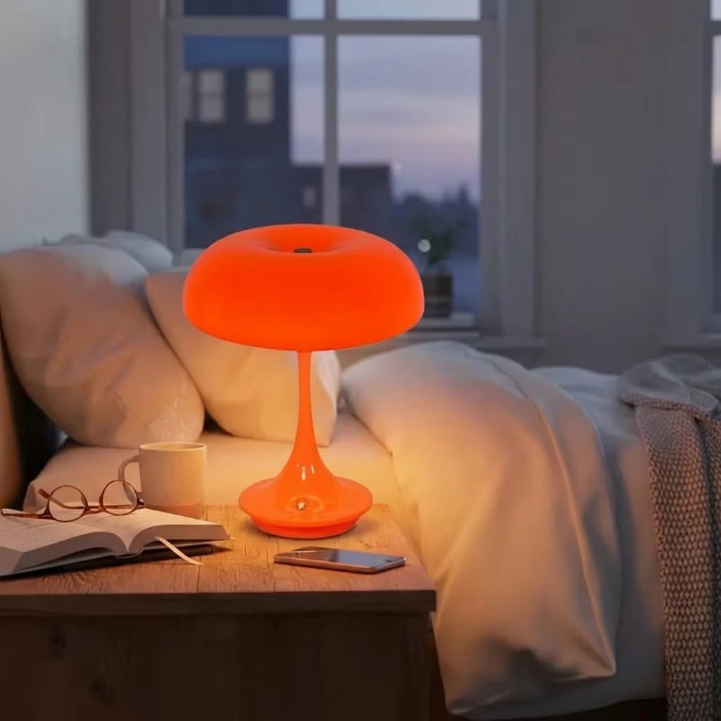Luz Noturna LED com Carregamento USB, Controle de Toque com 3 Cores Reguláveis, Luminária de Mesa Decorativa em Formato de Cogumelo para Escritório e Quarto
