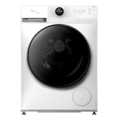 Lava e Seca Midea HealthGuard Smart 13kg Branca 220V, máquina de lavar e secar roupa com porta de vidro preto e painel de controle digital