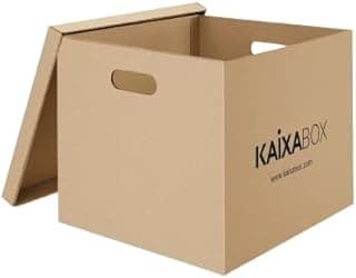 Caixa de armazenamento grande marrom KaixaBox com tampa aberta e alça para transporte