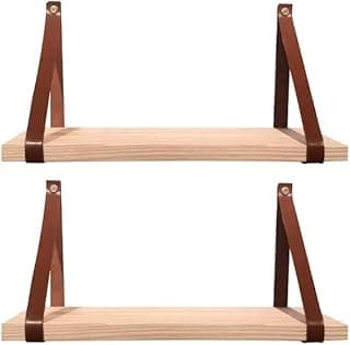 Kit 2 Prateleiras Suspensas de Madeira com Alça – Cor Caramelo 40x15cm – Decorativa para Quarto e Sala