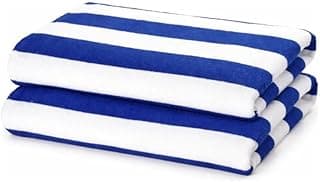 Kit 2 Toalhas de Praia Algodão Aveludada Listrada Azul e Branco