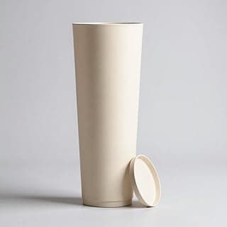 Vaso decorativo coluna marmorizado bege com prato