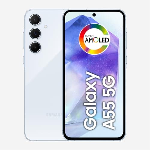 Smartphone Samsung Galaxy A55 5G, cor branca, câmera tripla, tela Super AMOLED