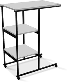 KLM Mesa Escrivaninha Office Auxiliar com Rodízios, 60 x 36 x 80 cm, Preto e Branco, Base em Aço e Tampo em MDF, com Rodízios
