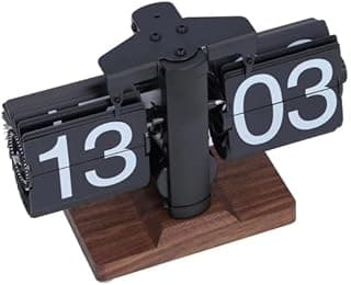 Relógio de Mesa Flip Clock Retrô Vintage, Mecânico, Base em Madeira, Preto, 20,5 x 15 x 14 cm, Bateria Tipo C