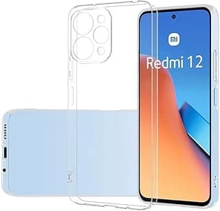 Capa transparente para Xiaomi Redmi 12 mostrando smartphone com logotipo e marca na tela