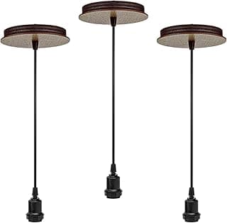 Kit 3 Canopla Em Madeira Mdf Fio 1 Metro Pendente De Teto Sala Quato Lustre Modelo Retro | Soquete E-27 Bivolt 110/220V
