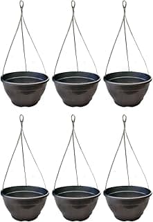 Kit de seis vasos suspensos pretos para plantas pendentes com cabo de metal