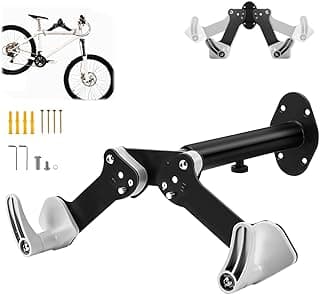 Suporte de parede horizontal para bicicletas com regulagem, preto e prata, com bicicleta e peças de montagem