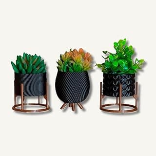 Kit de vasos cachepot minimalistas pretos com texturas para plantas