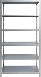 Estante industrial de aço galvanizado com seis prateleiras, cor cinza, fundo branco