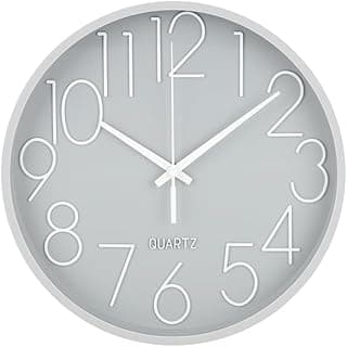 Conthey Relógio de Parede Cinza 24 cm Minimalista Quartz Silencioso Números Grandes Decoração Moderna Sala Cozinha Escritório