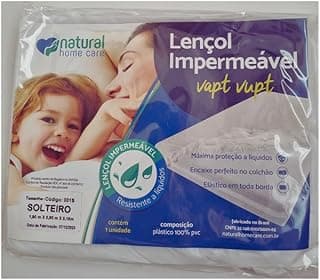 Capa impermeável de lençol solteiro Vapt Vupt, resistente a líquidos e ácaros, embalagem azul e branca.
