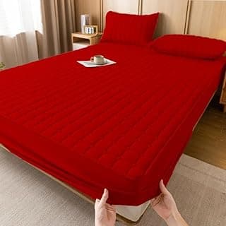 Protetor de colchão impermeável vermelho para cama de casal