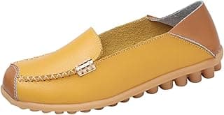 Sapato feminino em couro amarelo com sola de borracha e fivela prateada