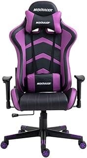 Cadeira gamer MAX RACER Aggressive preto e roxo, ergonômica, almofadas cervicais e lombares, braços ajustáveis, rodas