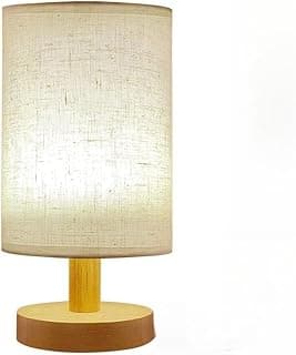 Luminária de mesa de madeira moderna com abat-jour branco, luz quente, para quarto e escritório
