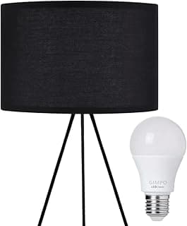 Gimpo, Abajur Luminária Mesa 48 e 75cm Tripé Altura Regulável Gimpo KJTD-726-PRETO + Lâmpada 12W LED Bivolt