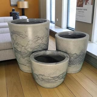 Kit de 3 vasos decorativos para plantas com efeito marmorizado em cinza e branco
