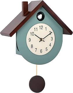 Baoblaze Relógio de parede de madeira com carrilhão, pêndulo e volume ajustável, com visor em algarismos arábicos, ideal para presentear familiares e amigos, Azul