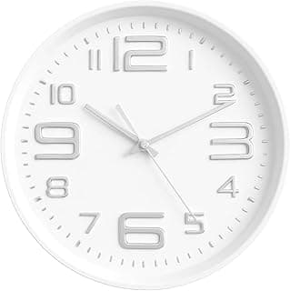 Relógio de Parede Minimalista 20cm x 20cm Decoração de Parede Enfeites Utilidades Domésticas Premium (BRANCO COM PRATA)