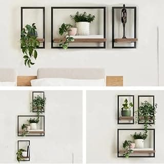 Kit trio de quadros decorativos madeira maciça estilo industrial com moldura preta