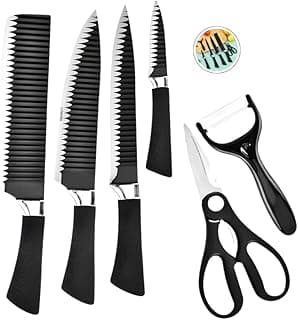 Kit Jogo de Facas Profissionais 6 Peças em Aço Inox com Tesoura, Cutelo e Descascador