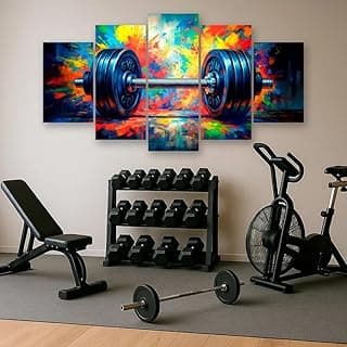 Quadro decorativo fitness estilo mosaico com halteres para academia ou sala de treino - 115x60cm