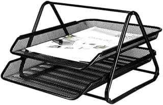 Organizador de mesa escritório com 2 bandejas de metal preto