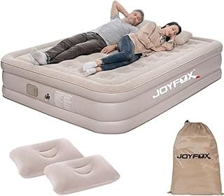 JOYFOX Colchão Inflável Queen Size com Bomba Elétrica Sem Fio e Removível, Autoinflável em 3 Minutos, Camada de Veludo Impermeável e Base Antiderrapante, Suporta 300kg, Ideal para Camping e Convidados
