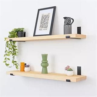 Kit 2 Prateleiras Madeira com Suporte Invertido Metal 60X15 Decorativa para Casa Quarto Cozinha Sala