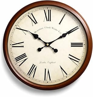 Relógio de Parede Grande 50cm Vintage com Números Romanos – Silencioso, Mecanismo Quartz, Decorativo, Moldura Cor de Madeira Premium, Ideal para Sala, Cozinha, Quarto e Escritório