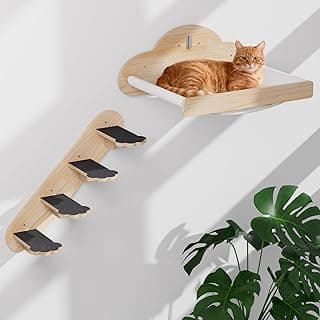 XiaZ Prateleiras de parede para gatos, prateleira de canto para gatos com 3 degraus largos, móveis de madeira para alpinistas de gatinho de até 11 kg, escadas flutuantes modernas para dormir em