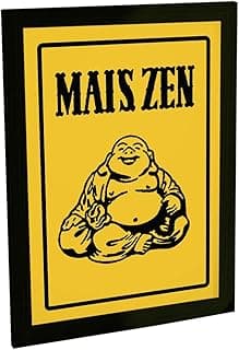 Quadro decorativo Mais Zen Buda Meditação, fundo amarelo com Buda sorridente