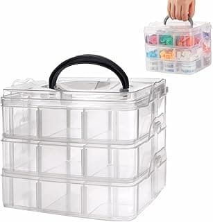 Caixa Organizadora Plástica Modular com 3 Andares - Transparente com Compartimentos para Pérolas, Bobinas e Botões
