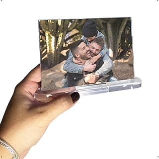 Porta-retrato de acrílico transparente 10x15 cm com design moderno e elegante para duas fotos.