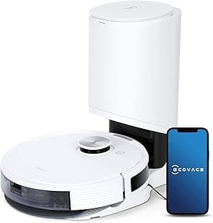 Robô aspirador ECOVACS Deebot N10+ com smartphone mostrando logotipo