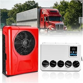 Mini ar condicionado split RV de 12 V, 12000 BTU 350 CFM, refrigeração rápida, unidade CA ultra silenciosa de 45 dB com controle remoto LCD para acampamento off-grid, vermelho